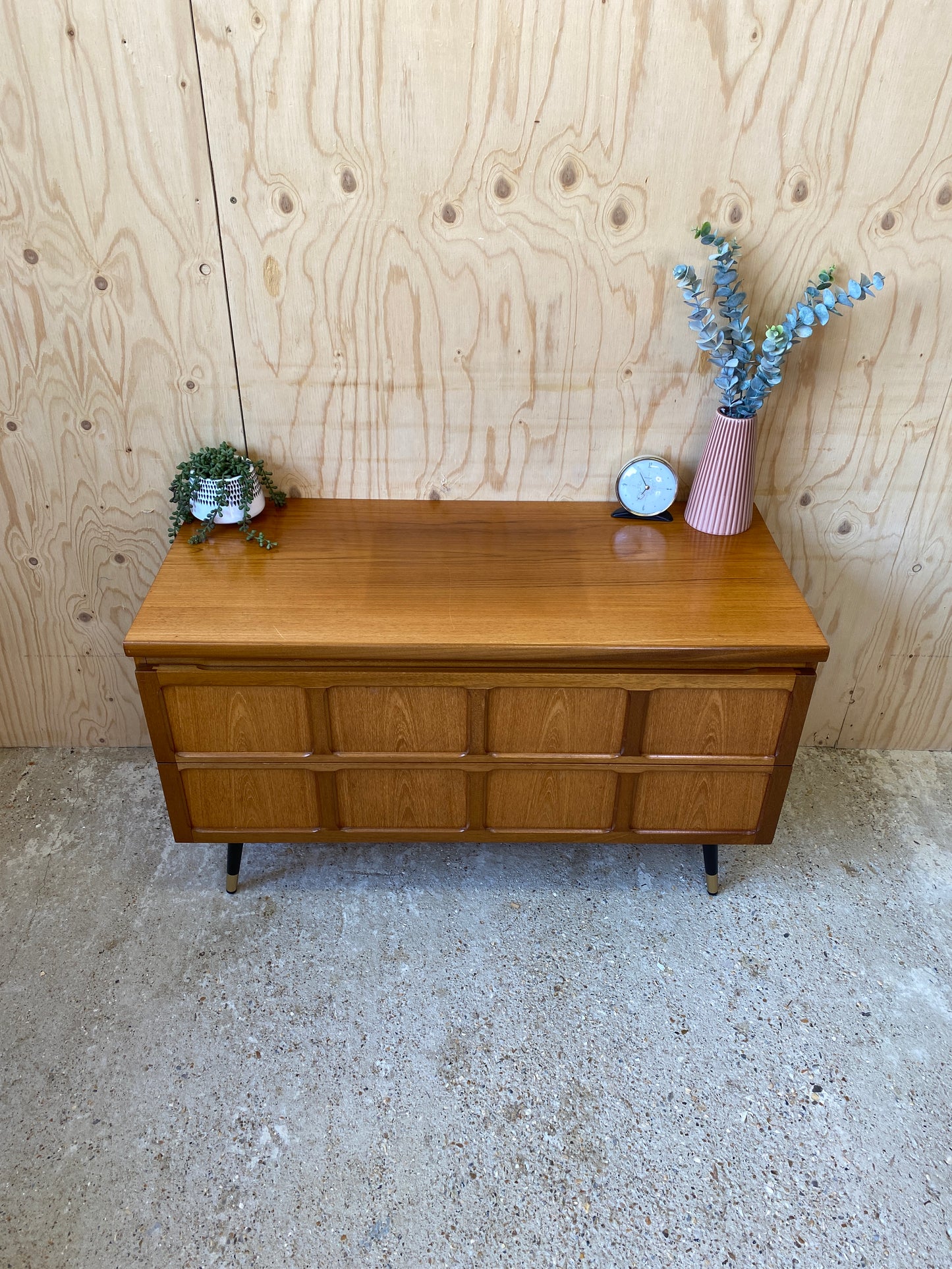 Mid Century Retro Vintage Nathan Sideboard on Black & Gold Tapered Legs