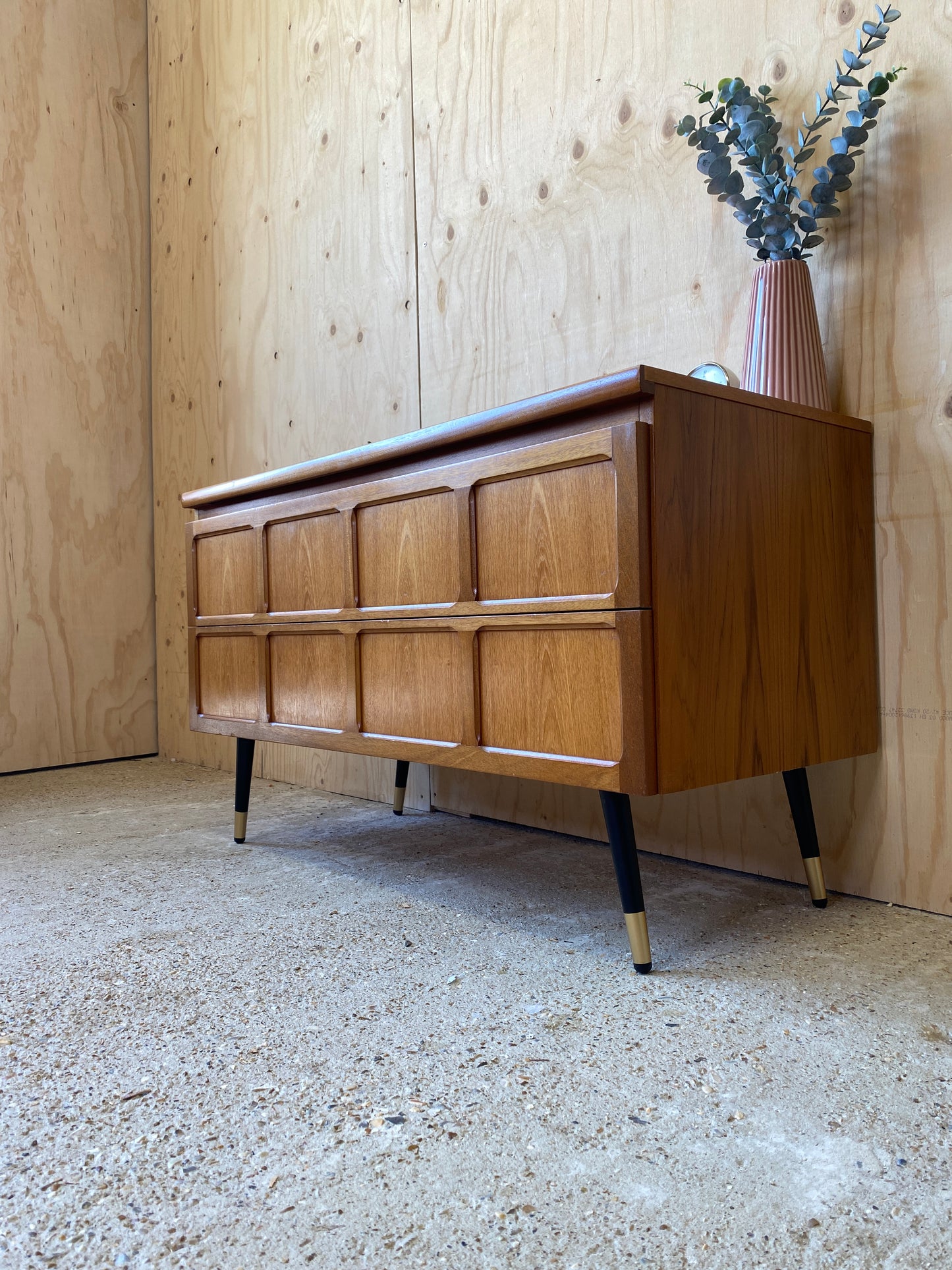 Mid Century Retro Vintage Nathan Sideboard on Black & Gold Tapered Legs