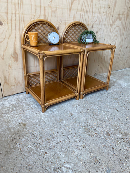 Retro Vintage Bamboo Bedside Tables