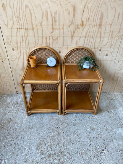 Retro Vintage Bamboo Bedside Tables