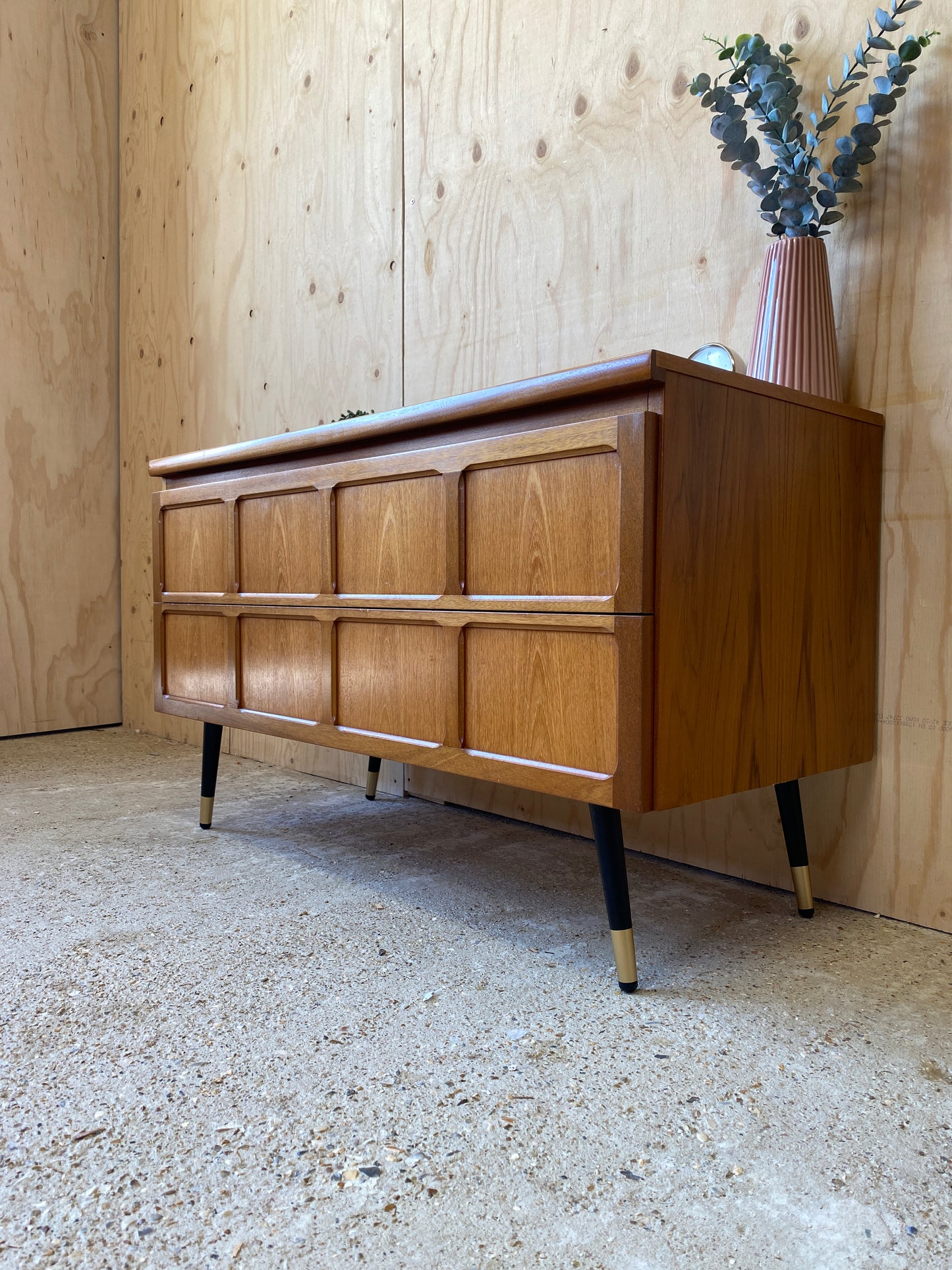 Mid Century Retro Vintage Nathan Sideboard on Black & Gold Tapered Legs