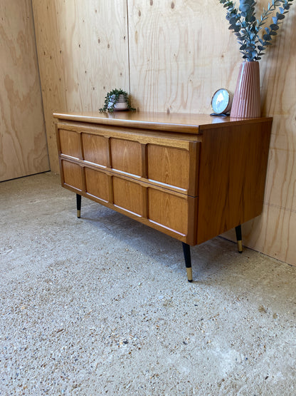 Mid Century Retro Vintage Nathan Sideboard on Black & Gold Tapered Legs