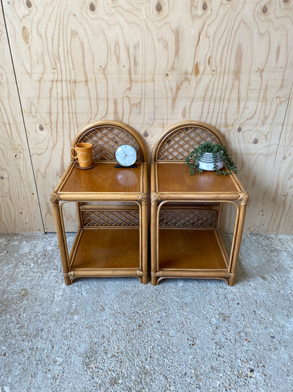 Retro Vintage Bamboo Bedside Tables