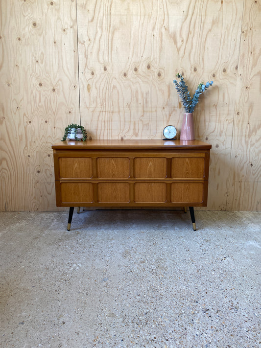 Mid Century Retro Vintage Nathan Sideboard on Black & Gold Tapered Legs