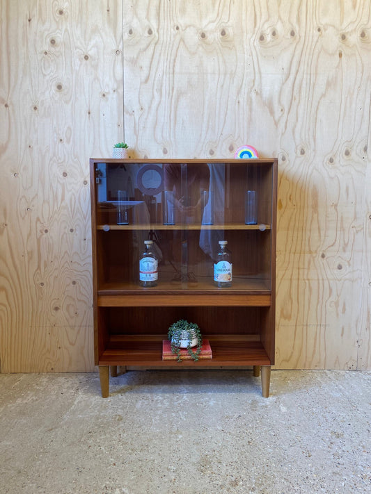 Retro Vintage Mid Century GPlan Fresco Glass Sliding Doors Drinks Cocktail Cabinet Bookcase On Wooden Tapered Legs